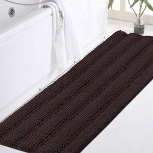 Turquoize Non Slip Shaggy Chenille Microfibers Bathroom Rug Brown Bath Room Mat Extra Long Bath Rug 47 x 17 Kitchen Rugs and Mats, Super Water Absorbent & Soft Washable Bath Rug for Bathroom, Brown