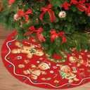 Christmas Tree Skirt 48 Inch Xmas Winter Tree Skirt Christmas Tree Skirt Collar Gingerbread Man Xmas Decorative Tree Mat Rustic Christmas Decorations for Home Office Winter Holiday Party Decor