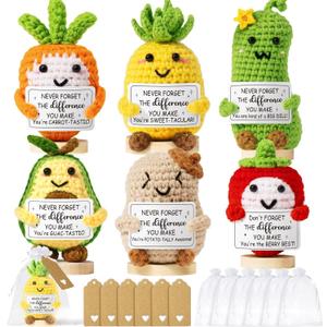Thank You Gifts for Women 6PCS Positive Crochet Vegetables & Fruits, Employee Appreciation Gifts Emotional Support Crochet Buddies Administrative Professional Day Gift Easter Basket for Women Coworker