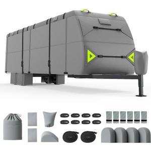 RV Cover 16-18ft: 7 Layers Travel Trailer Cover, Waterproof Camper Cover, Toy Hauler Cover with Tongue Jack Cover, Tear Resistant Waterproof Outdoor RV Protection