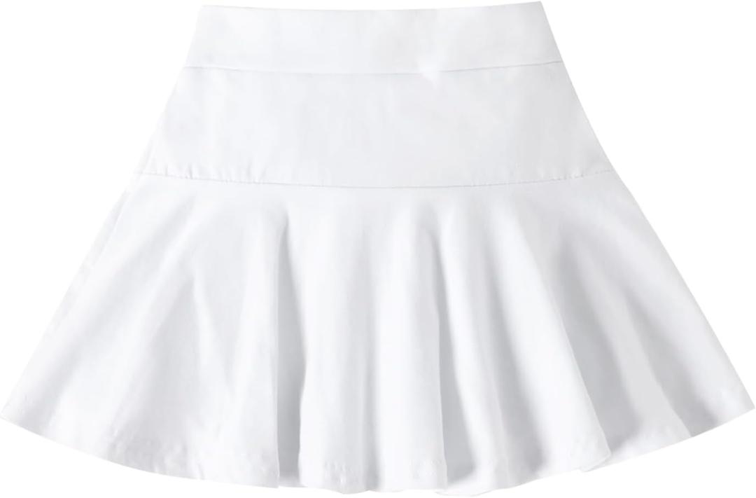 DREAM BUS Girl Pleated Skirts Built in Shorts Little Kid Tennis Skorts Toddler Girl Athletic Skorts Flowy Skirts (4-5T, White)