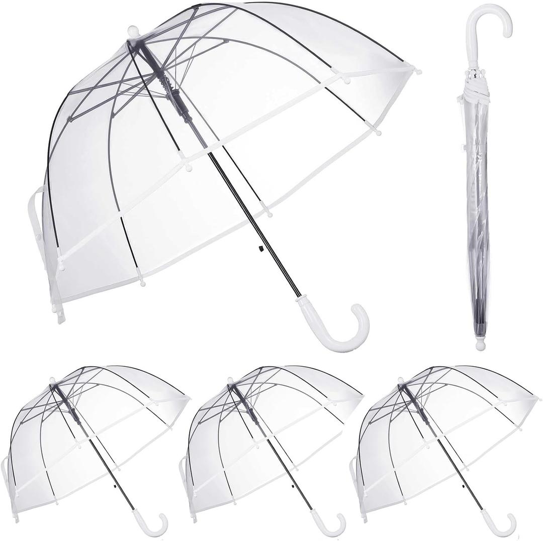 Kacctyen 4 Pcs Kids Clear Windproof Bubble Umbrella Auto Open Rainproof Transparent Umbrella for Children Boys Girls Outing (White Border)