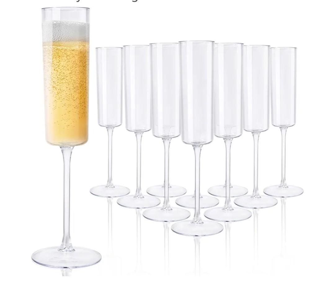 12 Pack Plastic Champagne Flutes - 6 Oz Disposable Champagne Glasses - Square Clear Plastic Toasting Glasses for Party Birthday Anniversary Wedding
