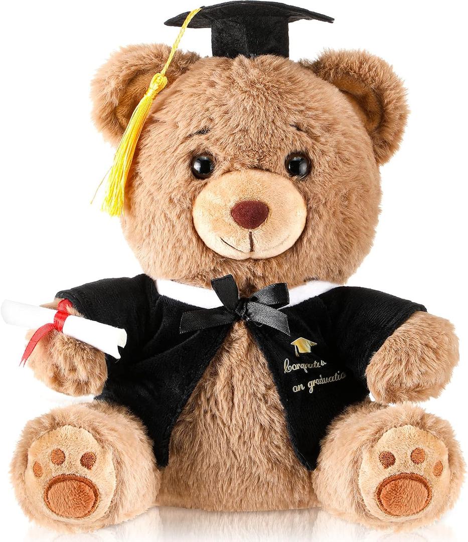 Deekin 10 Inch Black Graduation Bears Class of 2026 Graduation Plush in Cap Preschool Grad Bear Stuffed Animal Kindergarten Grad Gifts Plush Toy Peluche De Graduacin 2026 Party Decorations