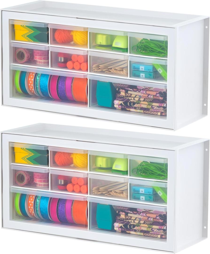 IRIS USA Small Plastic Storage Drawers, Made in USA, 10-Drawer Organizer (2 Pack), Stackable Teacher Toolbox for Crafts, Beads, Screws, Building Bricks, Drink Mix & Water Flavor Packets White