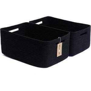 Large Storage Baskets for Shelves, Closet Organizers Bins for Clothes Blanket Towels, Baby Nursery, Toy Baskets Box, Woven Rope Baskets, 17 x 13 x 7.5, 2 Packs Black