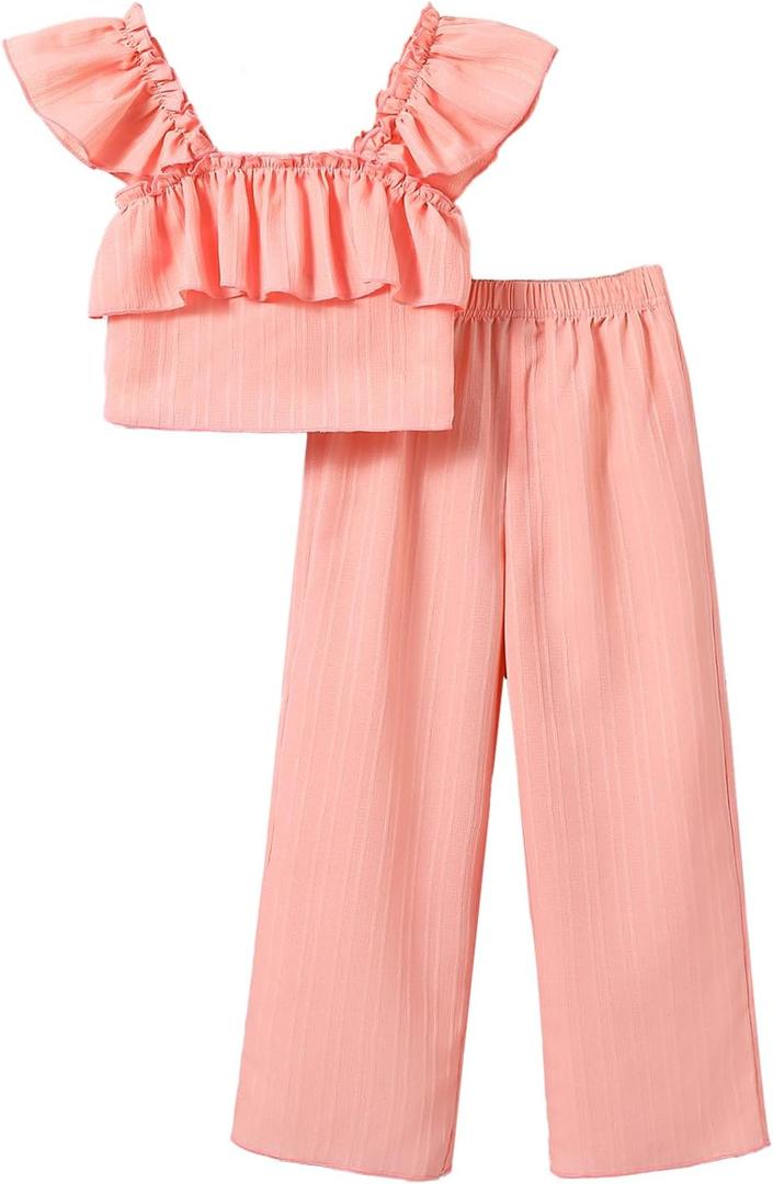 xueteox Summer Outfits for Girls 2 Piece, Pink Short Sleeve Top and Long Pants Set Cute Toddler Kids Clothes. (Pink)