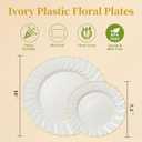 Lullaby 60PCS Ivory Scalloped Plastic Plates with Gold Rim, Disposable Elegant Plates Include 30pcs Dinner Plate 10.25", 30pcs Plastic Dessert Plate 7.5", Perfect for Wedding and Party