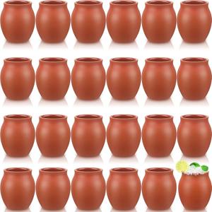 Nuogo Set of 24 (3oz) Cantaritos de Barro Mexicanos Mini Cantaritos Shooters Pottery Cocktail Glasses for Tequila, Margaritas, Mojitos, Mexican Jarritos de Barro Mexicanos, Taco Tuesday Cocktail Cups