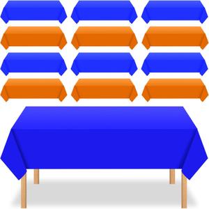 Unittype 12 Pcs Orange and Blue Graduation Table Cloths Plastic 54 x 108 Inch Disposable Tablecloths Colorful Rectangle Table Cover for Birthday 250th Anniversary Summer Party Decor(Blue, Orange)