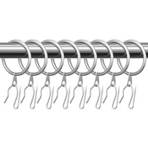 Hotop 30 Pcs Metal Drapery Curtain Rings 0.98/1.26/1.65 inch Interior Diameter and 30 Pcs Hanging Curtain Drapery Pin Hooks for Window Door Shower(Matte Silver,42mm)