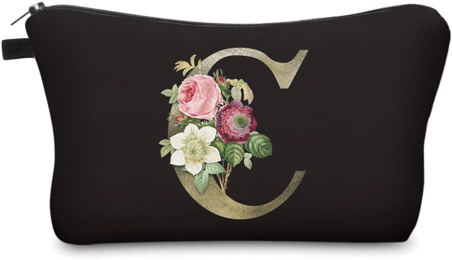 Deanfun Makeup Bag, Bride Bridesmaid A-Z Make Up Bag, Small Personalized Initial Letter 3D Printings Waterproof Cosmetic Bags for Women (C)