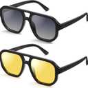 livho Trendy Polarized Square Aviator Sunglasses Women Men Square Eyewear Frame, Retro Sun Glasses for Women Men 2025 Shades (Black/Grey + Black/Yellow Tint)