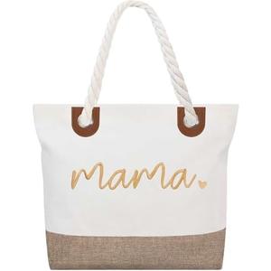 GhvyenntteS Mama Bag, Mama Tote Bag with Zipper, Birthday Gifts for Women Mom Grandma, New Mom Gifts for Hospital, Shopping, Beach, Travel