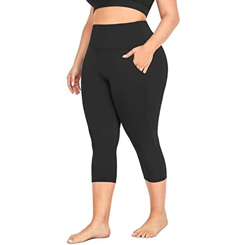 MOREFEEL Capri Plus Size Leggings for Women with Pockets-Stretchy XL-4XL Tummy Control High Waist Workout Black Yoga Pants