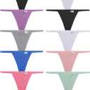 FINETOO 9 Pack G-String Thongs for Women Cotton Panties Stretch T-back Tangas Low Rise Hipster Underwear Sexy (L)
