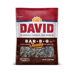 DAVID Roasted and Salted Jumbo Sunflower Seeds, Bar-B-Q Flavor, 5.25oz. 12 Pack , Best By: Aug 31, 2025
