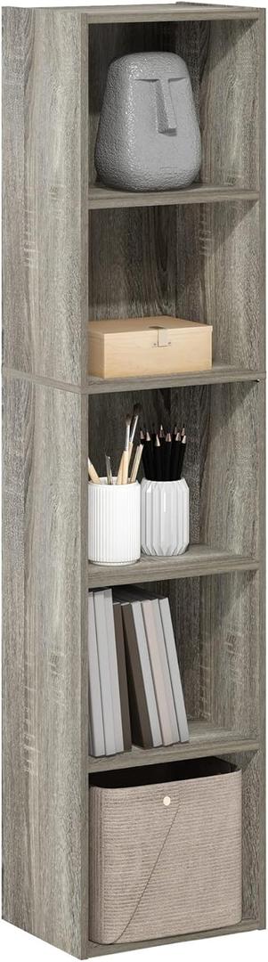 Furinno PASIR Book Shelf, 5-Tier Modern Bookshelf, Open Shelves Bookcase 9 x 12 x 52, Easy Assembly, for Living Room, Bedroom, Home Office, French Oak