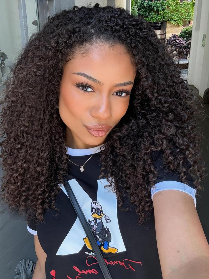 HUA Curly Half Wig Upgrade 3 IN 1 Half Wig With Drawstring Seamless Clip Ins Flip Over Kinky Curly Half Wig Protein Synthetic Hair Boast Human-Hair-Like Touch 180% Density 18 Inch Medium Brown Color (#4)