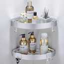 DUFU Adhesive Corner Shower Caddy with Hooks,Bathroom Shower Organizer, No Drilling Rust Proof Aluminum Shower Shelf for Inside Shower 2 Pack (Silver)