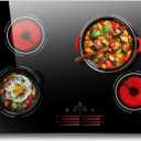 4 Burner Electric Cooktop 30 Inch - Built-in Electric Stove Top 6500W High Power, Ceramic Cook Top with Safety Lock, 99 Min Timer, Dual Ring, Sensor Touch, 220V - 240V Hard Wired (No Plug)