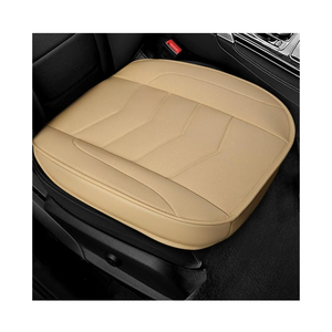 Leather Car Seat Cover - Anti-Slip Full Wrap Front Bottom Seat Cover Car Drive Seat Protector - Luxury Waterproof Cushion Covers with Storage Pocket for Most Cars SUVs Trucks (Beige)