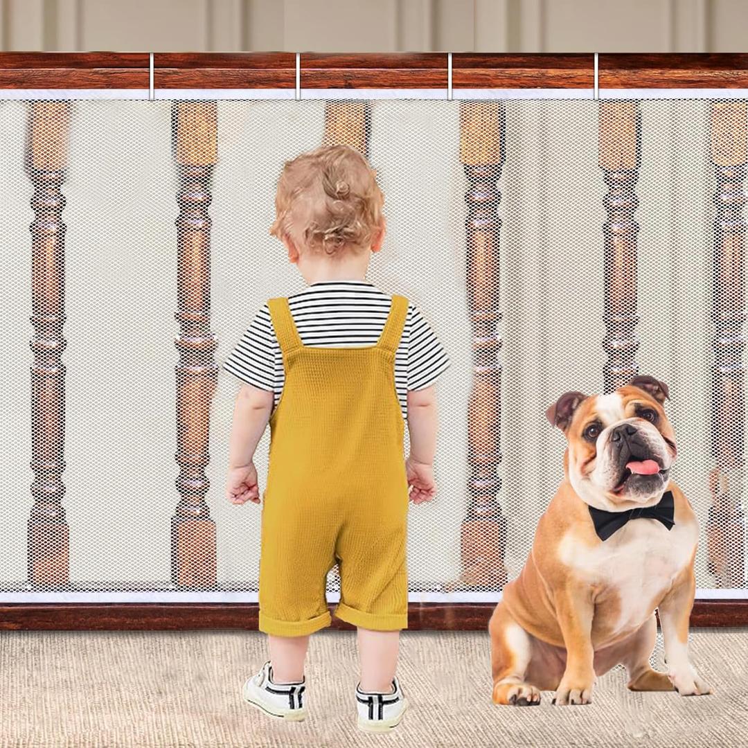 Banister Guard for Baby - 15ft x 3ft Balcony Netting for Pets, Stair Netting Child Safety Net, Stair Railing Proof Mesh for Kids, Dogs, Cats White