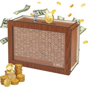 Wooden Piggy Bank for Adults, Cash Coin Savings Box with Counter for Savings Goal $1000, $2000, $5000, $10000. Best Gift for Friends (2000)