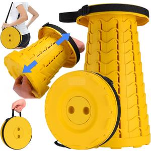 Fishboy Upgraded Collapsible Stool, 400lbs Max Weight, Lightweight But Sturdy, Portable Retractable Folding Telescoping Foldable Camping Stool for Adults Outdoor Fishing Hiking Gardening Travel BBQ (All Yellow)