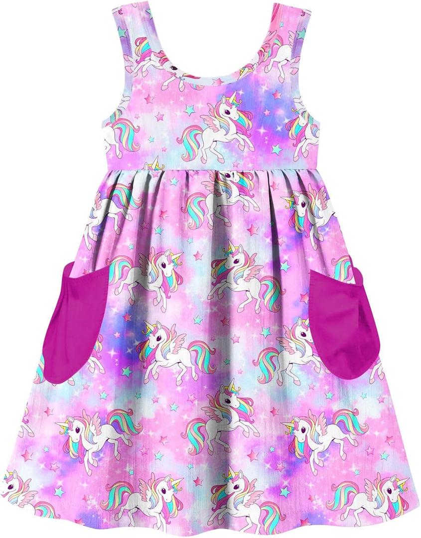 Vieille Little Girls Sleeveless Dress Cute Summer Sundress with Pocket 2-7 Years (Purple)
