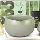 Artcome Matcha Tool Set Bowl with Pouring Spout, Whisk, Whisk Holder, Tea Scoop, Matcha Strainer, Tea Spoop, Tea Scoop Holder, Tea Cloth  Traditional & Refined (Coffee)