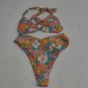 Bikini Sets for Women Sexy Halter Triangle String Bikini Cheeky V Cut High Waisted Thong Swimsuits 2 Piece (Medium, Light Green Floral)