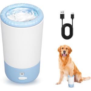 PETCHO Electric Dog Paw Cleaner Cup Automatic 360 Pet Paw Washer, Rechargeable & Quiet Paw Cleaning Device with Soft Silicone Bristles, Portable Pet Foot Washer for Medium Large Dogs (Blue)