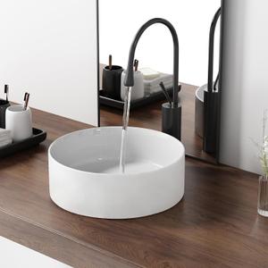 12 Inch Round Bathroom Sink Above Counter, QISHKA Small White Ceramic Vanity Vessel Sink Mini Countertop Bowl Basin for Space-Saving, 12" X 12" X 4.3"