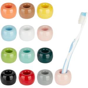 AHANDMAKER 12 pcs Small Mini Ceramic Toothbrush Holders Multi- Color Ceramics Handmade Bathroom Toothbrush Holders Sets Sleek Mini Ceramics Toothbrush Holder Stand for Bathroom Vanity Countertops