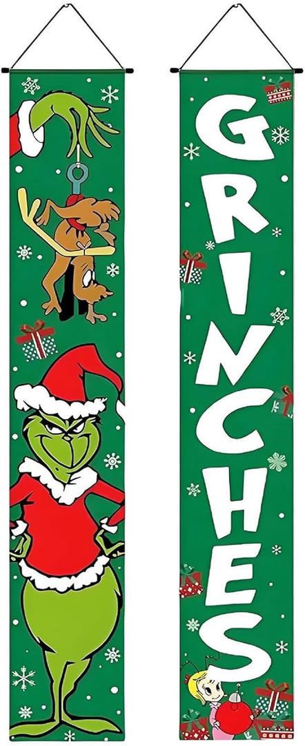 Christmas Couplets Decorations - 1.8M x 29.5CM Polyester Fabric Xmas Door Decor, 125g Lightweight, Perfect for Front/Room Doors, Home & Office Holiday Christmas Decoration (Green)