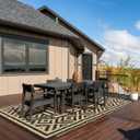 Kalafun Outdoor Patio Plastic Straw Rug, 8x10 ft, Stripe Black Brown
