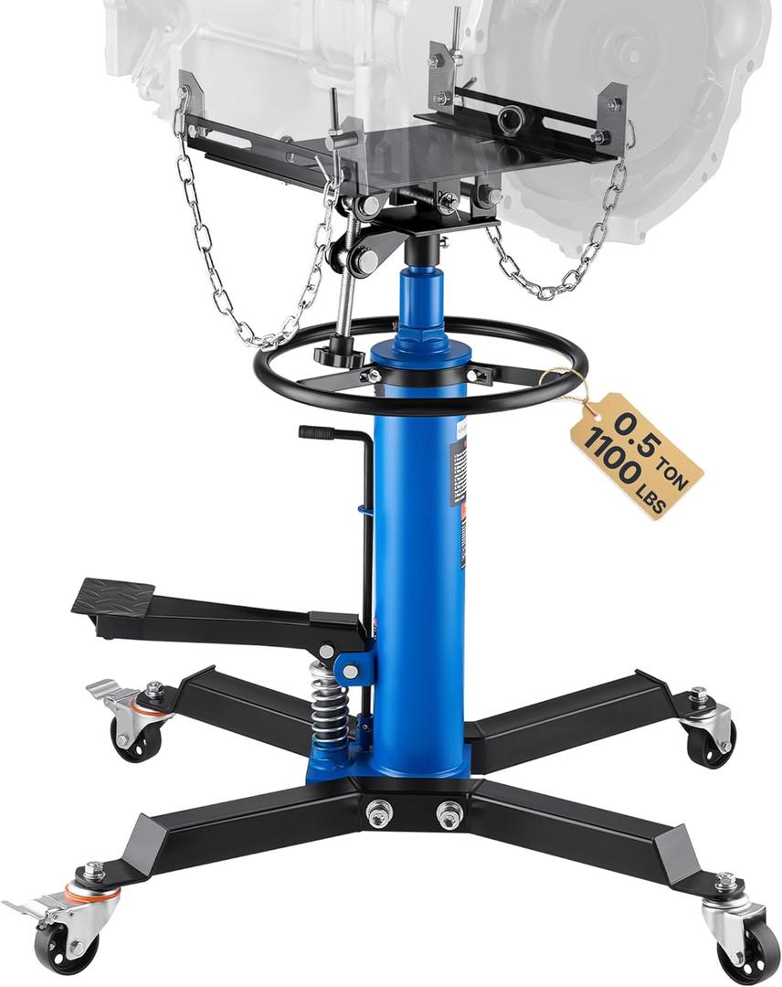 VEVOR Transmission Jack, 33"-67" High Lift, 1100 lbs Hydraulic Telescoping Transmission Jack, 2-Stage Transmission Stand 1/2 Ton Capacity with Foot Pedal, 360 Swivel Wheel, Garage/Shop Lift Hoist