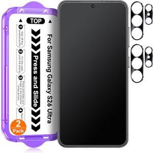 2 Pack for Samsung Galaxy S26 Ultra Matte Glass Screen Protector + 2 Pack Camera Lens Protector with Easy Installation Kit, Anti-Glare Tempered Glass (Not Privacy)