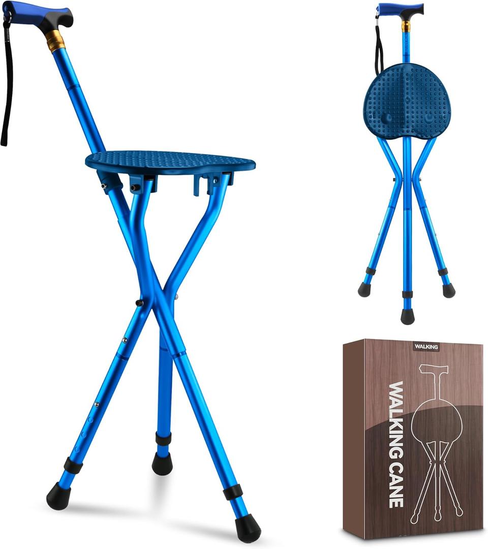 Walking Cane with seatCane with seat High Load Capacityfor Waitingqueuing, Traveling, Women and Men The ElderlyCane Chair (blue)