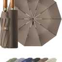 Rain Cats Large Umbrella 45 Inch diameter Umbrellas for rain Strong10 Ribs Fiberglass Windproof big Compact Automatic portable Folding Travel/Thick Fabric/Wood handle