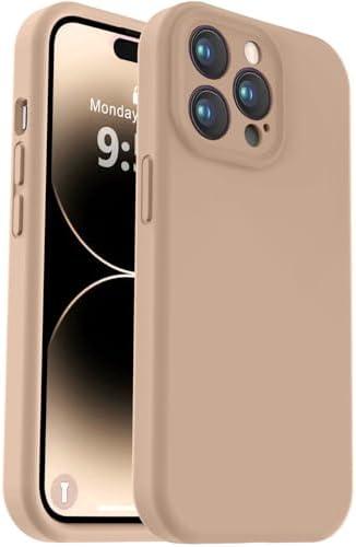 Vooii Compatible with iPhone 14 Pro Case, Liquid Silicone Upgrade [Camera Protection] [Soft Anti-Scratch Microfiber Lining] Shockproof Phone Case for iPhone 14 Pro 6.1 inch - Light Brown