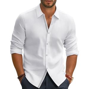 PJ PAUL JONES Mens Dress Shirts Wrinkle Free Stretch Button Down Shirt Casual Long Sleeve Business Shirts (X-Large, White)