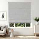 Joydeco Cordless Roman Shades, Linen Fabric Window Blinds, Thermal Insulated Blackout Blinds, Room Darkening Shades for Indoor Windows, Easy to Install, 34" W×75" H, Greyish White