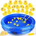 Duck Matching Game Toys for Kids - 20 Plastic Ducks with Numbers,34" x 7" Kiddie Pool | Storage Bag, 2 Nets - Fun Memory Games - Water Outdoor Game for Children,Preschoolers,Birthday Party Carnival