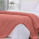 Bigacogo Chunky Knit Throw Blanket for Couch, 40x80 inches, 100% Hand Knitted with Thick Jumbo Chenille Yarn, Cozy Soft Large Rope Knot Cable Crochet Blankets for Sofa Bed Living Room, Antique Red