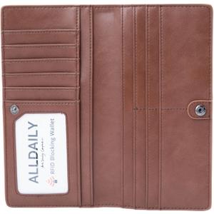 Alldaily Ultra Slim Thin Women Wallet RFID Blocking Credit Card Holder Bifold Long Ladies Billfold (Coffee)