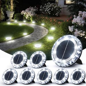 8 Pack Solar Ground Lights Outdoor Waterproof, 8 LED Solar Disc Lights, IP65 Waterproof Long Lasting Flat Light for Garden Pathway Walkway (Cool White)