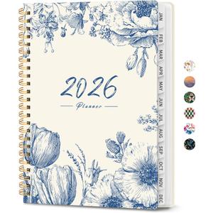 2026 Planner, Weekly and Monthly Calendar Planner for Women, Jan 2026 - Dec 2026, Hardcover Planning Agenda book with Tabs, Spiral Bound, Inner Pocket, Perfect for School Office Supplies, 6.3" x 8.5" - Blue Elegance