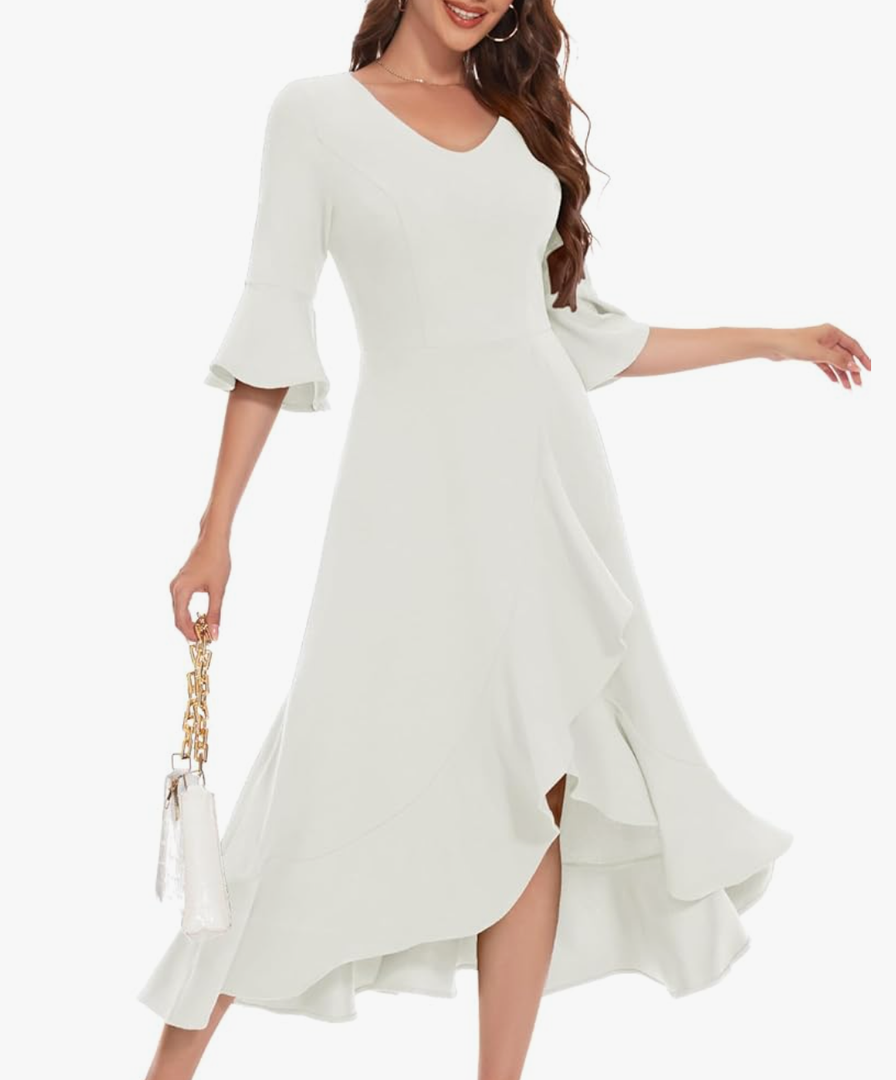 HomRain Women's Wedding Guest Dress Elegant Formal Cocktail Bell Sleeve Dress for Prom Homecoming Tea Party S